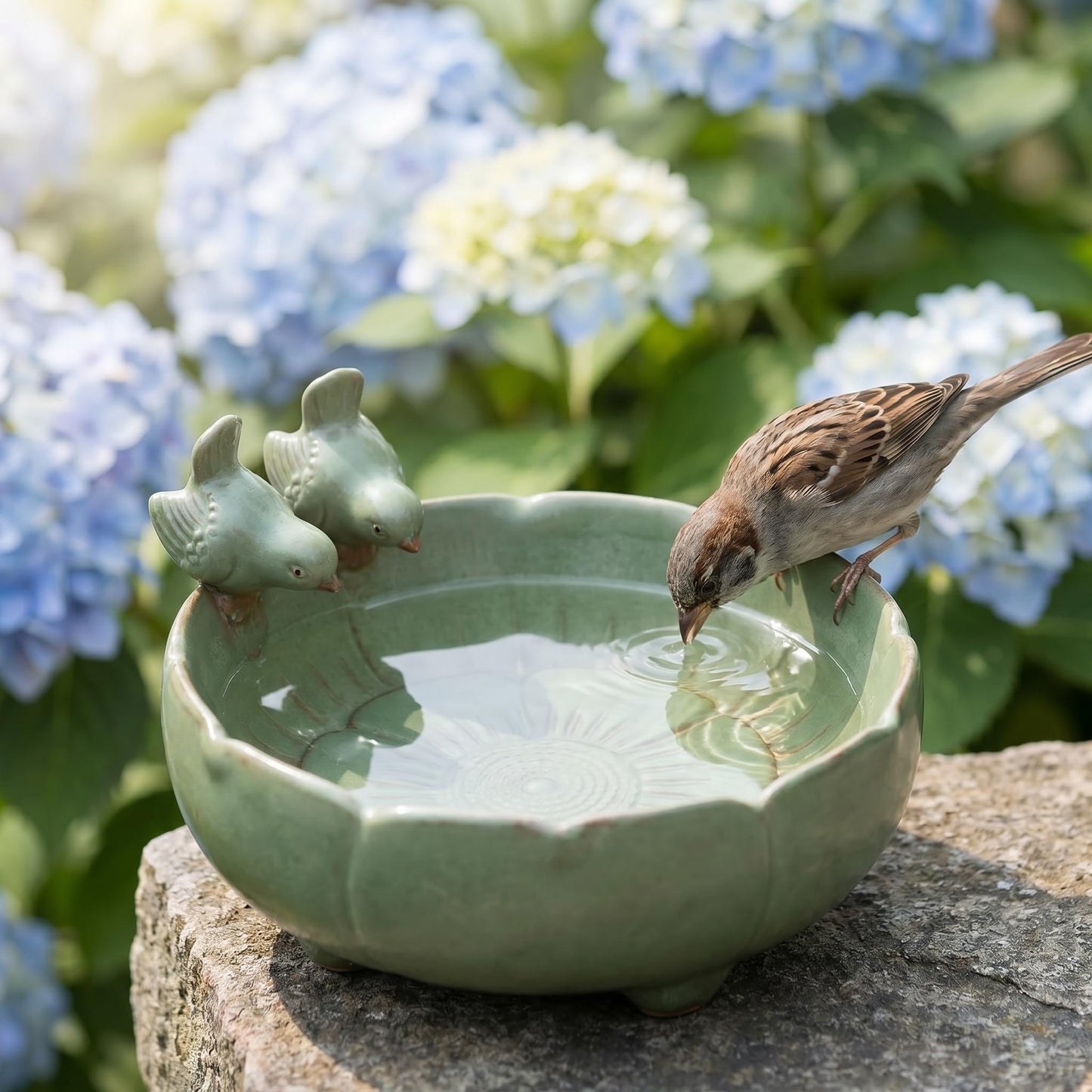 Lxdzsm Ceramic Bird Bath – 5.9” Birdbath Bowl Only, Small Bird Bath & Bird Feeder, Bird Water Bowl for Ground Bird Bath, Bee Bath, Ceramic Bird Baths for Outdoors, Garden Courtyard Decoration
