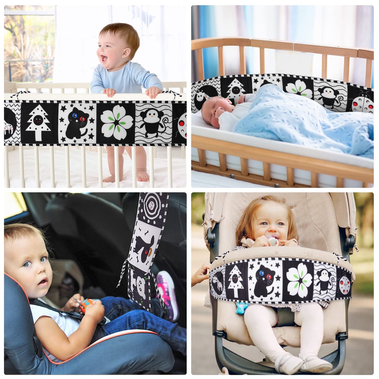 Vicloon Black and White Baby Toys, High Contrast Baby Book for Newborn 0-3 3-6 Months, Infant Tummy Time Toys, Early Education Sensory Toys, Visual Stimulation Folding Cloth Book for Boys Girls