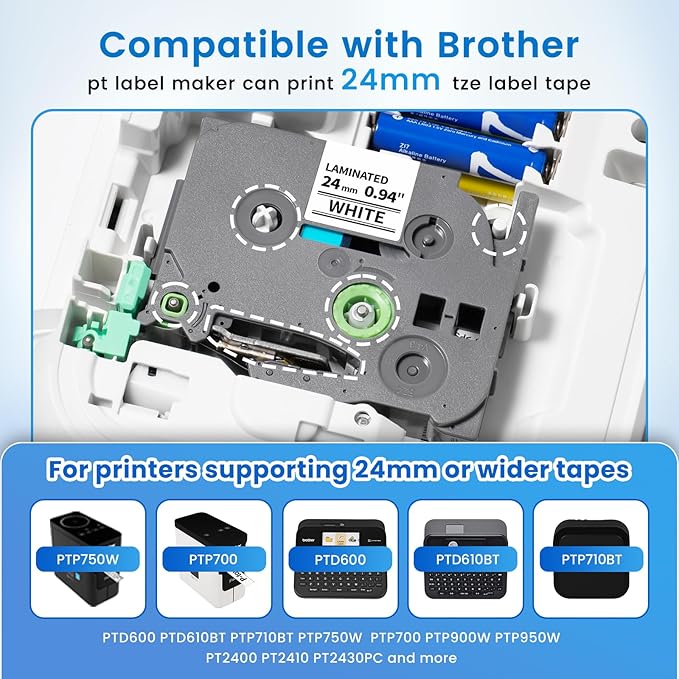 Label KINGDOM Compatible with Brother PTouch 24mm 0.94”(~1") TZe-251 Laminated White Label Maker TZ Tape, for PT-D610BT D600 E500 P710BT PTP750W, Tze251, 15-Pack