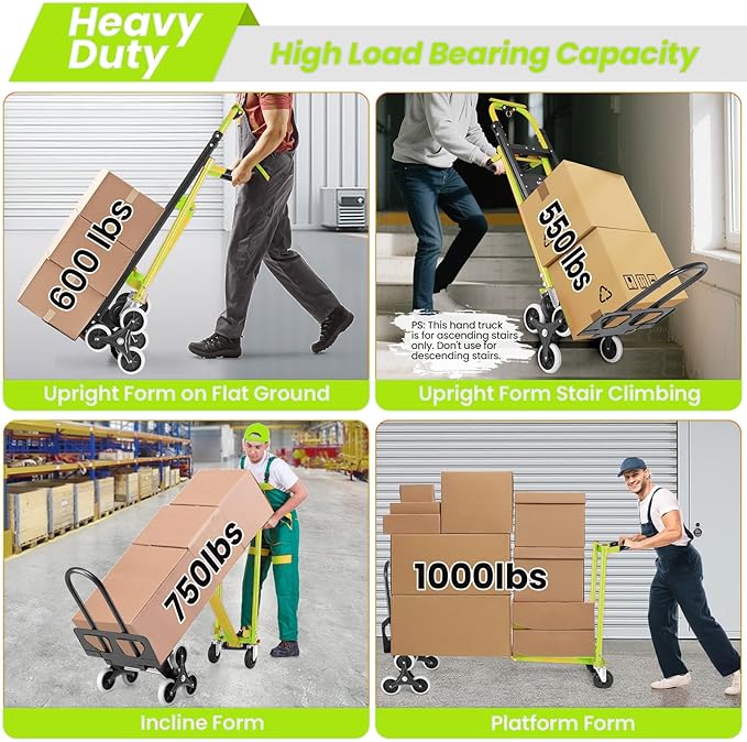 4-in-1 Hand Truck Dolly Heavy Duty Industrial Convertible, 1000 LBS Stair