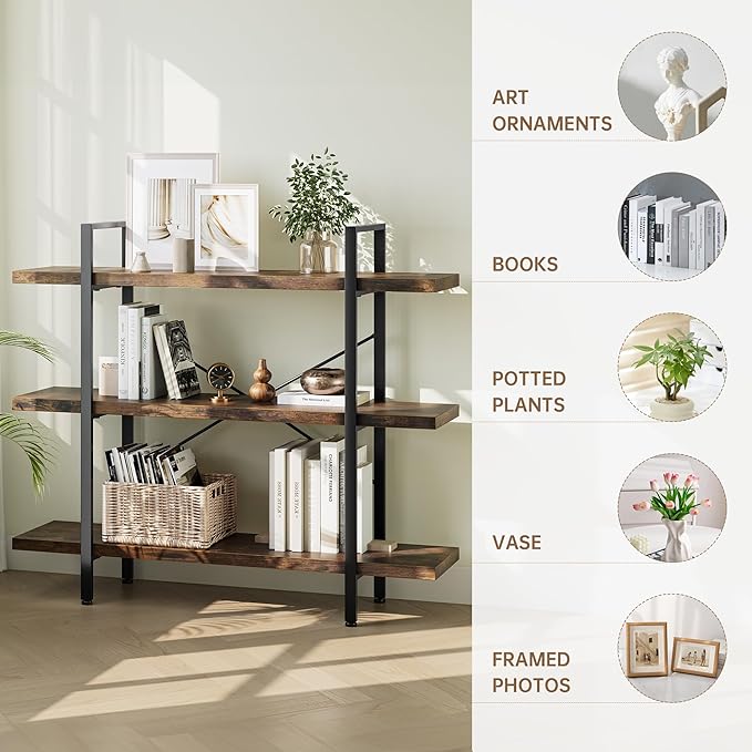 OtterOasis Heavy Duty 3-Tier Industrial Bookcase, 120lbs Shelf Capacity