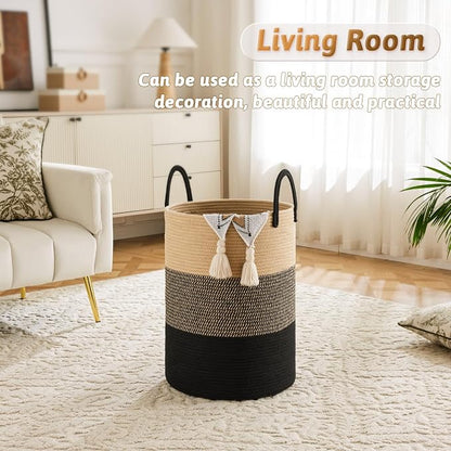 Artfeel Laundry Basket,Woven Cotton Rope Laundry Hamper,80L for Decorative Storage of Dirty Clothes,Toys and Blankets in Bathroom,Bedroom and Living Room