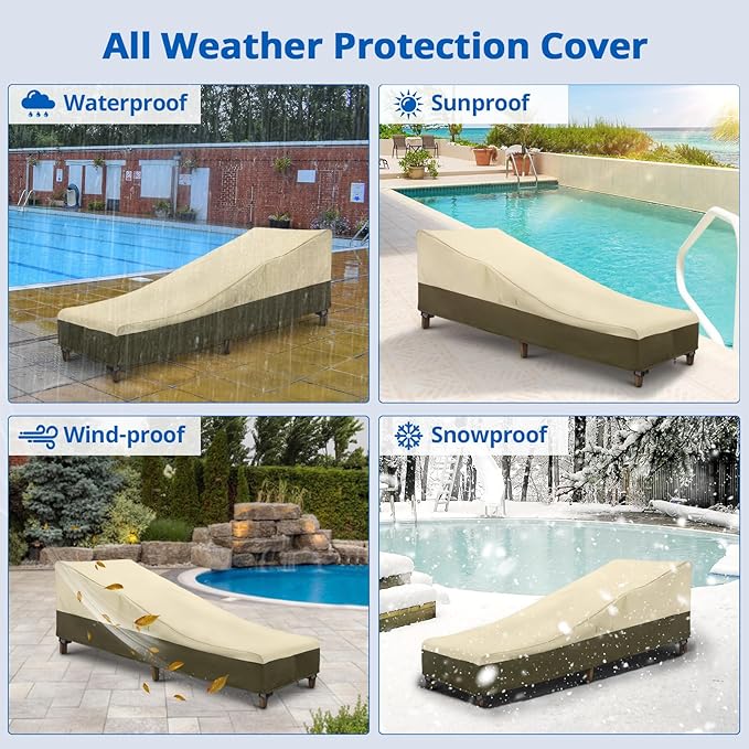 SunPatio Chaise Lounge Cover Outdoor Waterproof, Heavy Duty 2 Pack Patio Lounge