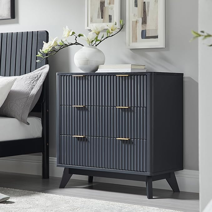 T4TREAM Fluted 3 Drawers Nightstand Set of 2, Oversized Extra Large Modern Side
