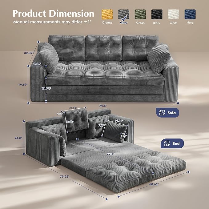 Homkdom 3 Seater Boneless Couch