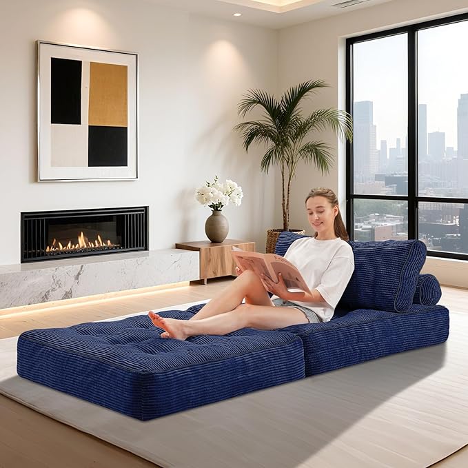 HABUTWAY Folding Sofa Bed, Convertible Sleeper Chair Bed w/Dual-Pillow & Handle