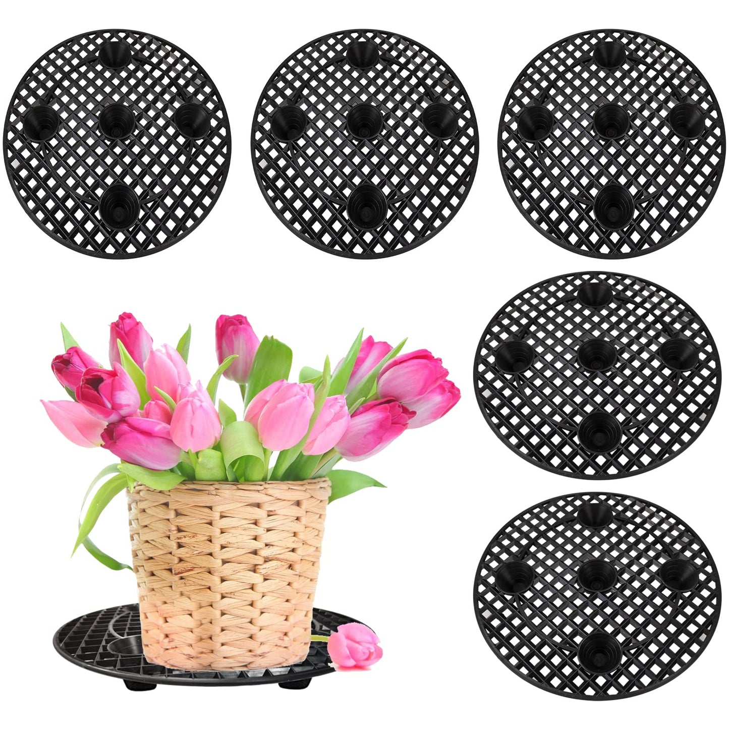 6 Pcs Big Plant Level Pot Elevator 12 Inch Heavy Duty Plant Stands with Saucer for Avoiding Rot on Patio Deck, Plastic Round Planter Pots Elevator for Indoor Outdoor Garden Deck Floor Protector