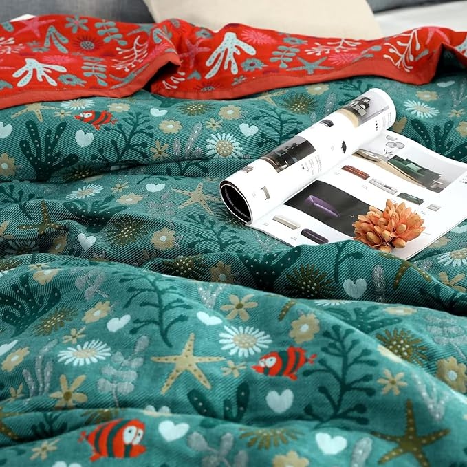 LUTBM Boho Throw Blanket for Bed 100% Cotton Ultra Soft Rustic Quilt Summer