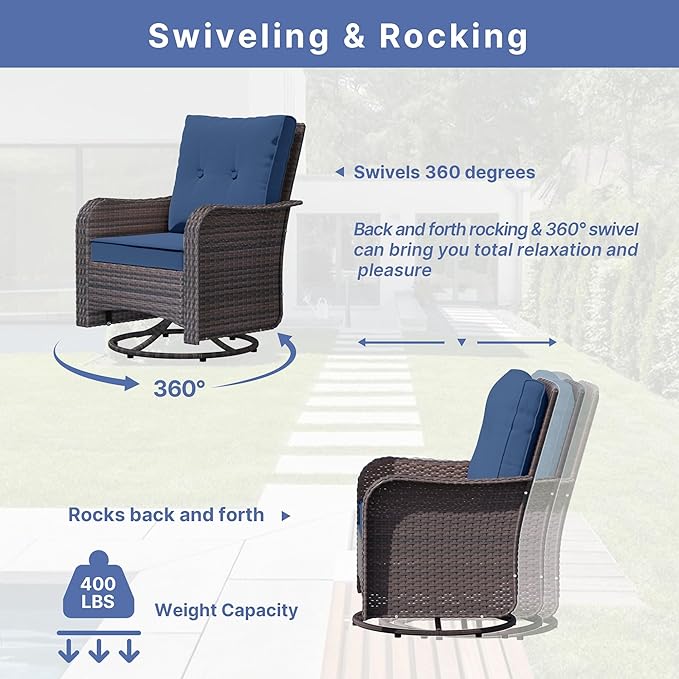 ALAULM Outdoor Swivel Rocking Chairs Set of 2
