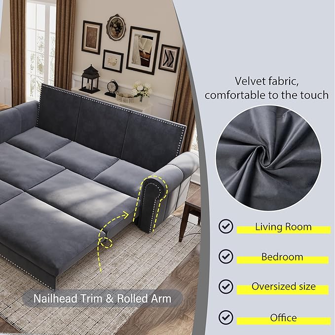 93.7" King Pull Out Sofa Bed, 3 in 1 Convertible Sleeper Sofa Couch 3-Seater