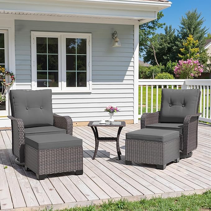 ALAULM 5-Piece Outdoor Swivel Rocking Chair Set