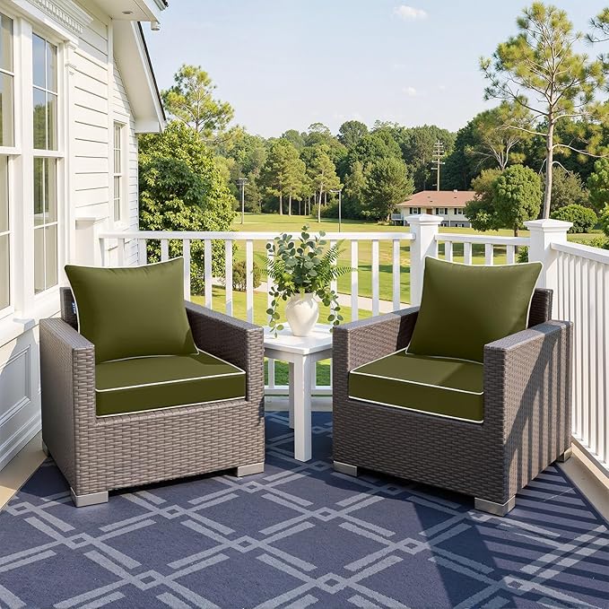 MIULEE Dark Green Outdoor Seat Cushion 24x24 Inch Waterproof & 3 Year Fade