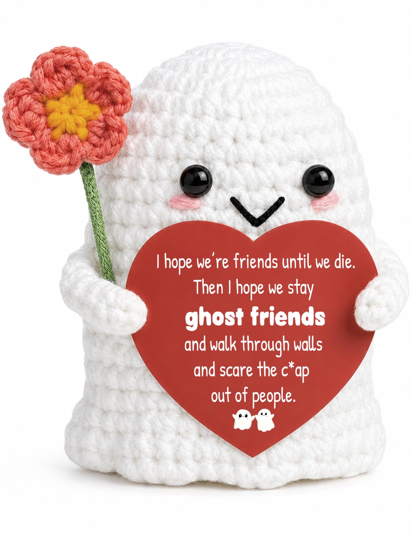 Best Friend for Women Friendship Ornaments - Handmade Crochet Ghost Decor with Funny Boo BFF Message Card, Halloween Stocking Stuffers, Cute Birthday Gift for Bestie Soul Sister