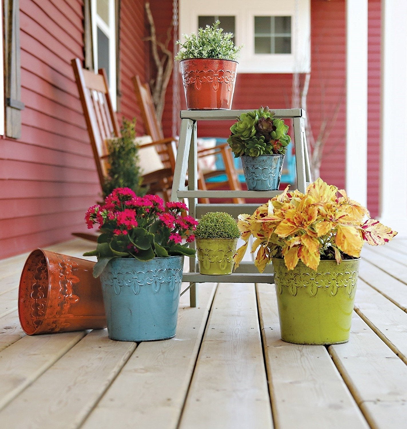 Robert Allen MPT01640 Fluer De Lis Series Metal Flower Pot, 8", Tansy Green 8 inch planter, 10"