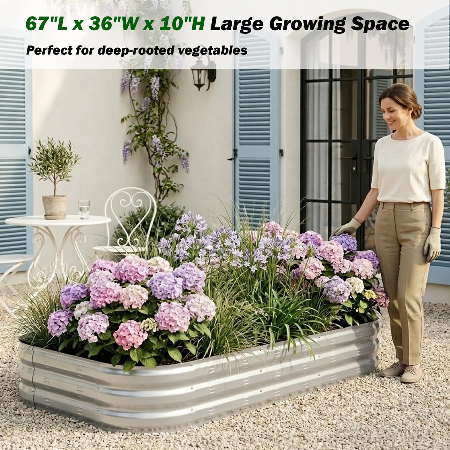 Colorfulbeetle Galvanized Raised Garden Bed Kit with 4 Internal Braces, 67x36x10in Large Metal Planter Raised Beds Outdoor, 0.8mm Thick Steel Outdoor Galvanized Planter with Vents, Silver (2PCS)