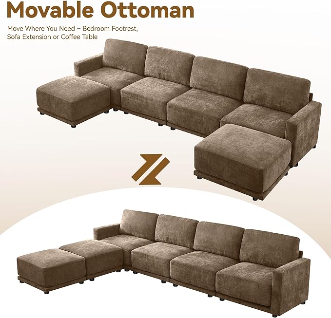 143.8" Modular U Shaped Sofa, Oversized Sectional Cloud Couch, 6 Seater Deep