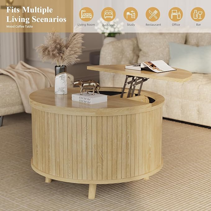 Easyego Lift Top Coffee Table for Small Spaces, 31.5" Mid-Century Modern Wooden