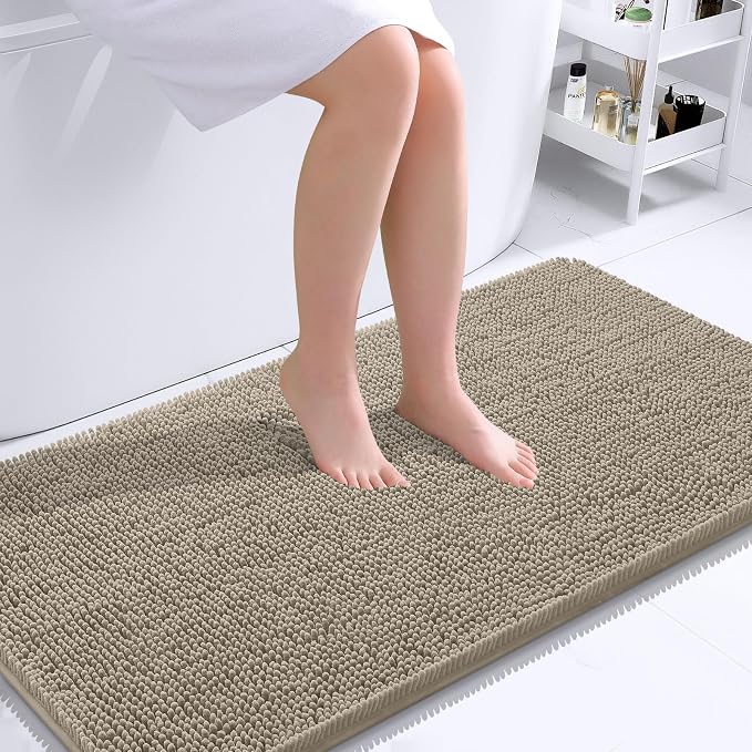 OLANLY Large Bathroom Rugs 40x24, Extra Soft Absorbent Chenille Bath Rugs, Rubber Backing Quick Dry, Machine Washable Bath Mats for Bathroom Floor, Tub and Shower, Home Decor Accessories, Warm Taupe