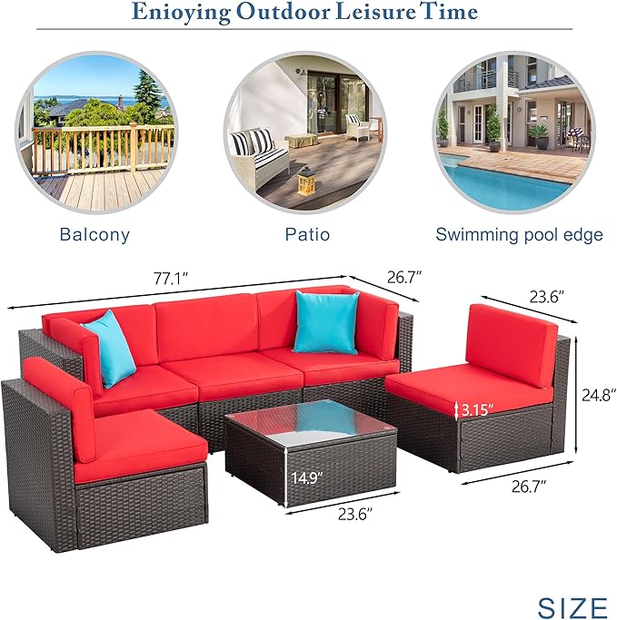 Vongrasig 6 Pieces Patio Furniture Set, Outdoor Sectional Sofa Couch, All