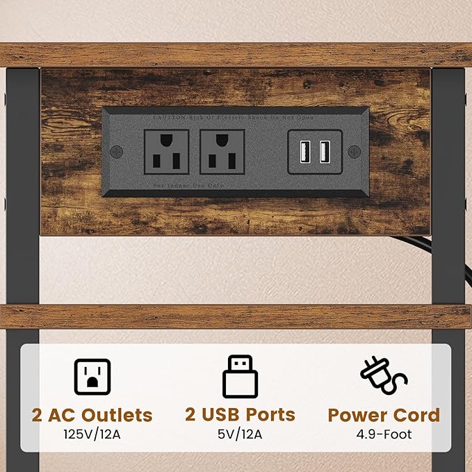 Asgolion Side Table with Charging Station, Skinny Nightstand with USB Ports and