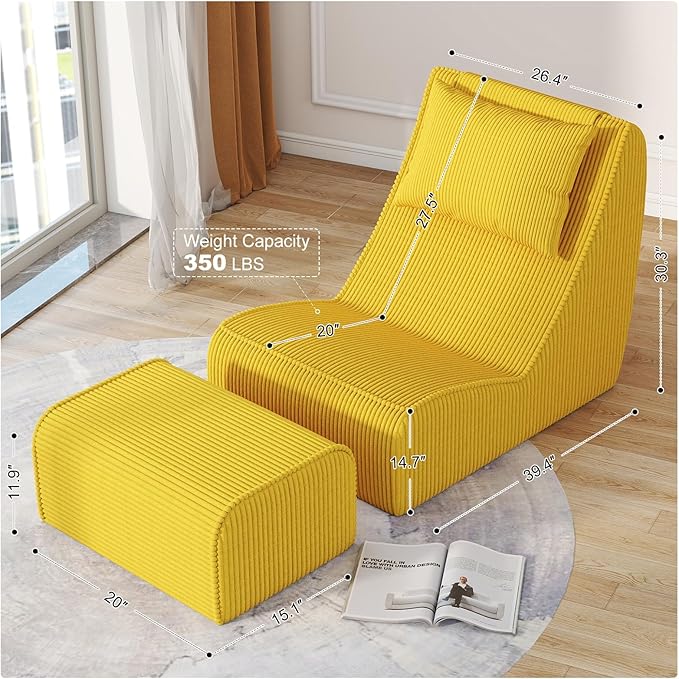 Giant Bean Bag Chair for Adults, Corduroy Chaise Lounge