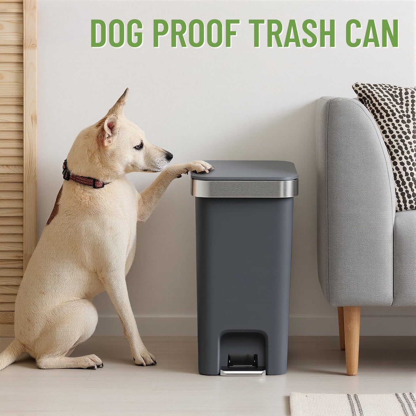 accep 2 Pack Bathroom Garbage Can with Lid, 2.6 Gallon /10 Liter Small Trash Can, Press Top Bin & Step Metal Pedal Trash Bin, Waste Basket for Bedroom, Home Offices, Small Spaces, Dorm (Black Gray)