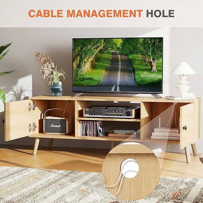 Sweetcrispy TV Stand for 55 60 inch TV, Modern Mid Century Entertainment Center
