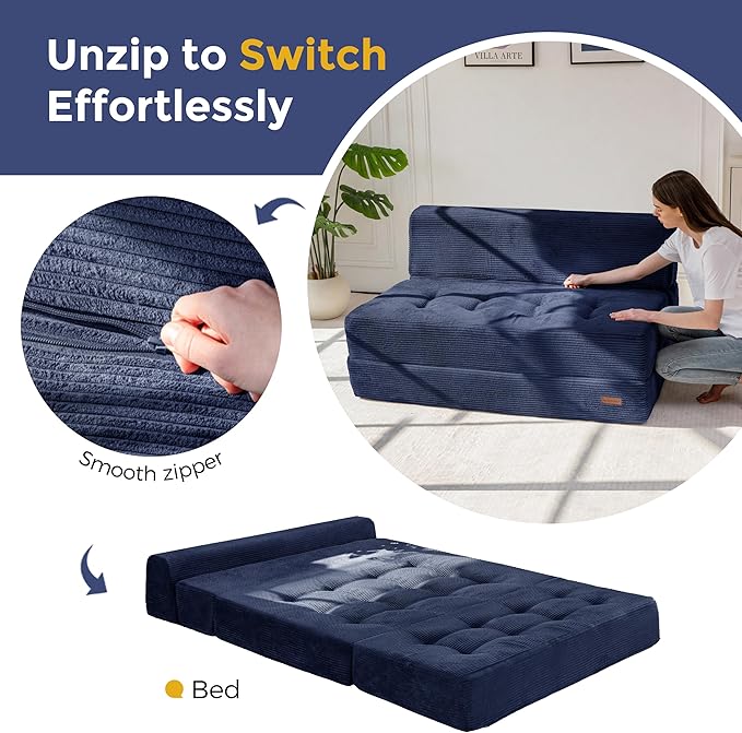 MAXYOYO 8" Folding Sofa Bed, Fold Out Chair Bed Sleeper Chair, Convertible
