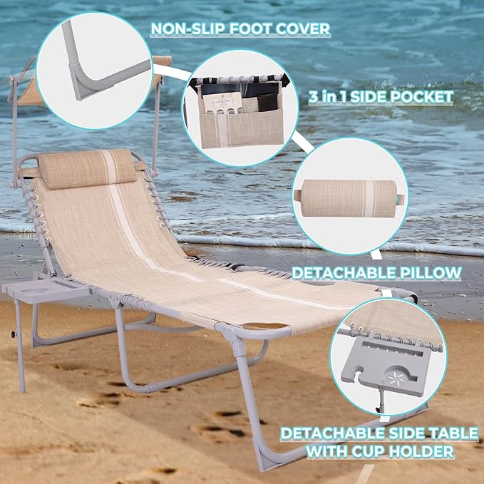 #WEJOY Tanning Chair with Face Hole & Canopy & Side Table, 5 Positions