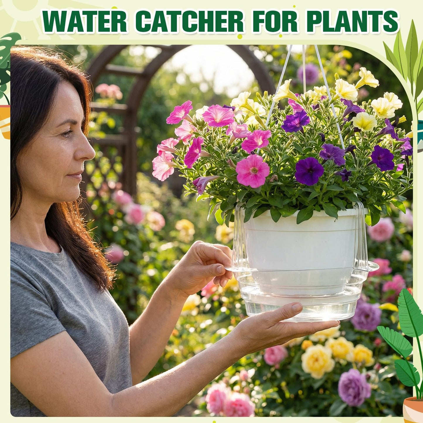 Tandefio 30 Pcs Eight-inch Hanging Plant Water Catcher Tray Bulk, Plastic Clear Plant Saucer Drip Pans Hanging Basket Water Catcher for Indoor Outdoor Basket Flower Pot