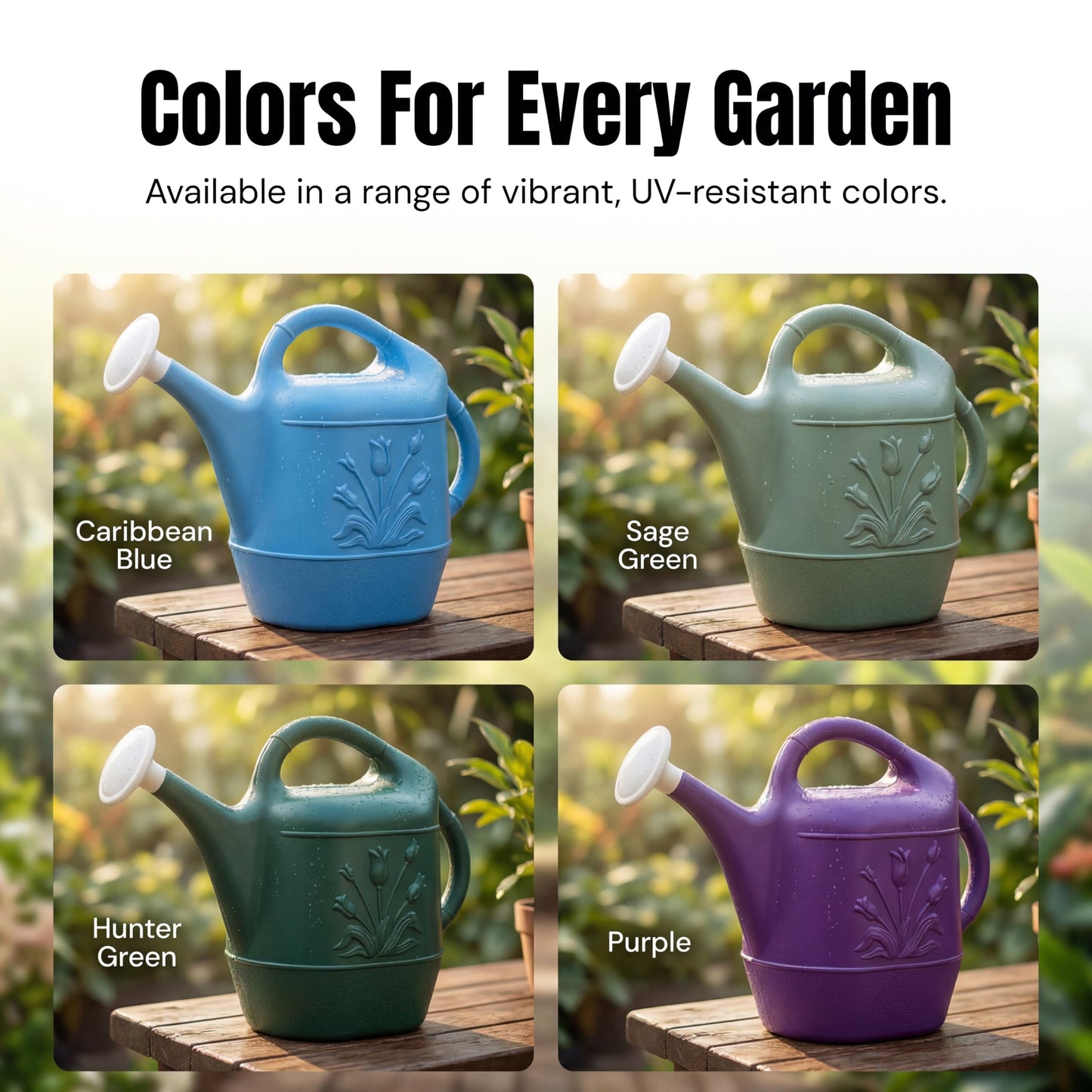PMU 2 Gallon Watering Can - Garden Watering Can for Indoor & Outdoor Plants - Plastic Water Can with Detachable Sprinkler Head - Large Water Pot, Made in USA - Hunter Green Pkg/1