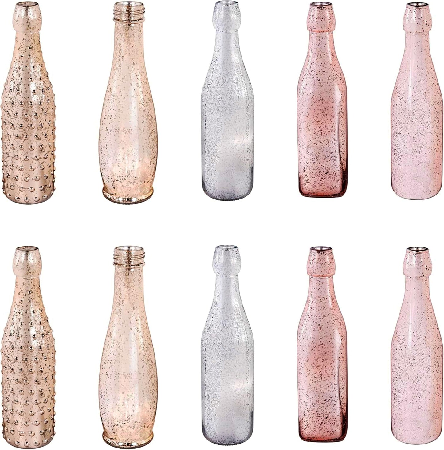 Evergreen Garden Glass Bottles for Bottle Tree, Wine Bottles for Decorativation Indoor Outdoor Wedding Christmas Party Decor (Mercury Glass, Set of 10)