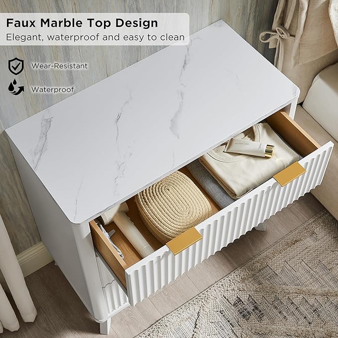 T4TREAM Fluted 3 Drawers Nightstand, Oversized Extra Large Modern Side Table