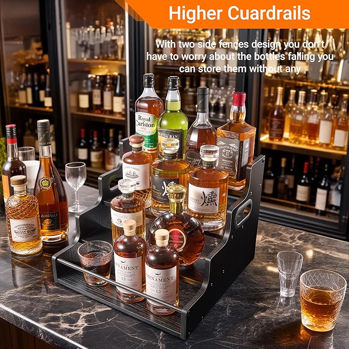 YQBRAO 4-Tier Liquor Bottle Display Shelf, Coffee Syrup Rack Organizer