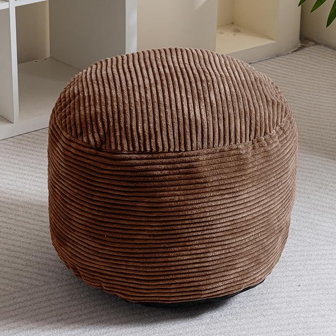 HIGOGOGO Round Stuffed Pouf Ottoman, Corduroy Poufs