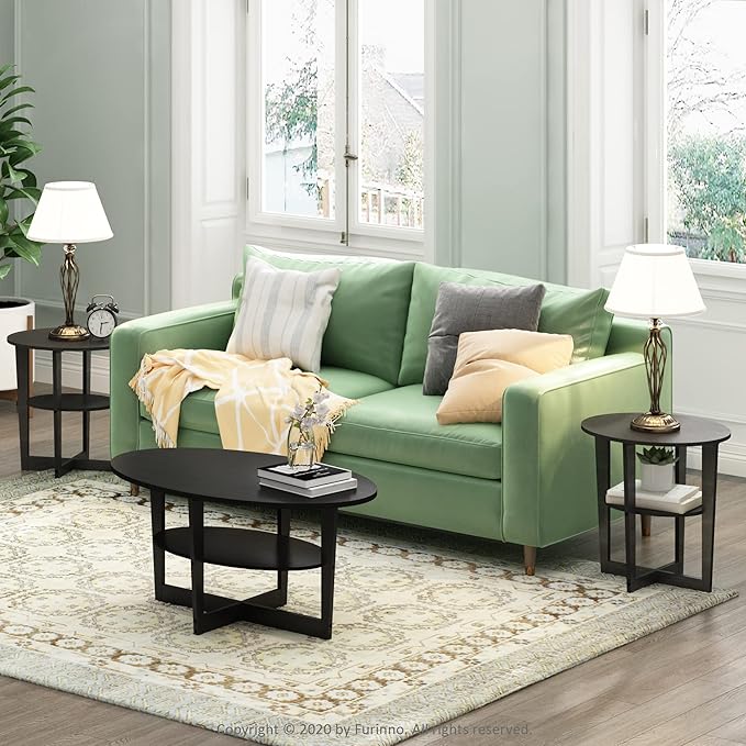 Furinno JAYA Side Table Set of 2, 2-Tier Round Modern End Table