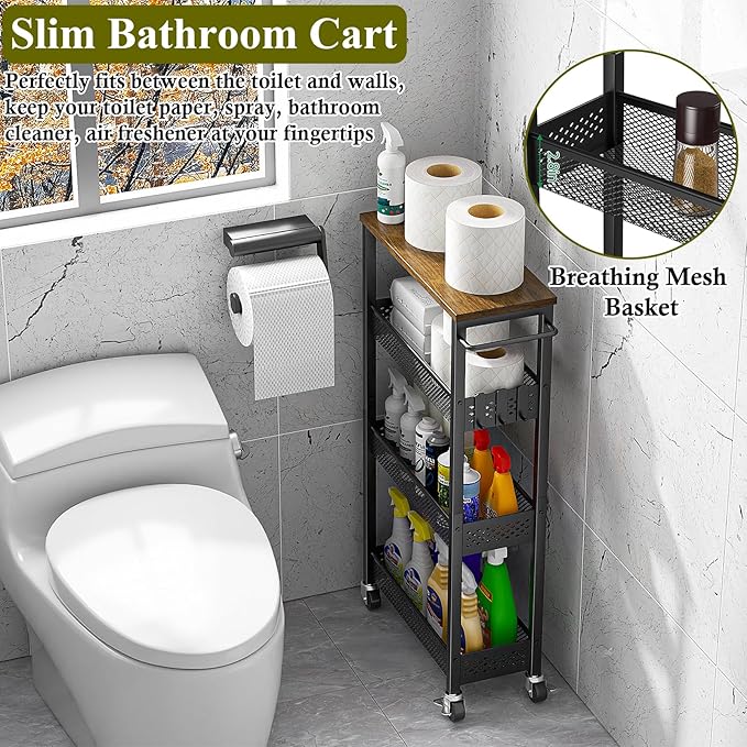 OKZEST Utility Slim Storage Cart, 4 Tier Small Rolling Kitchen Laundry Room Cart