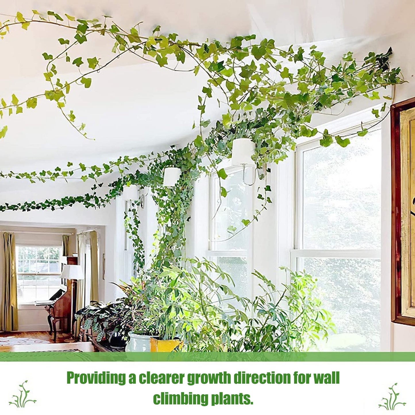 100 Pcs Plant Climbing Wall Fixture Clips Self Adhesive Hook Wall Vines Traction Fixing Support Binding Clips Invisible Holder Climbing Plant Garden Green Leaf Indoor Outdoor Decoration