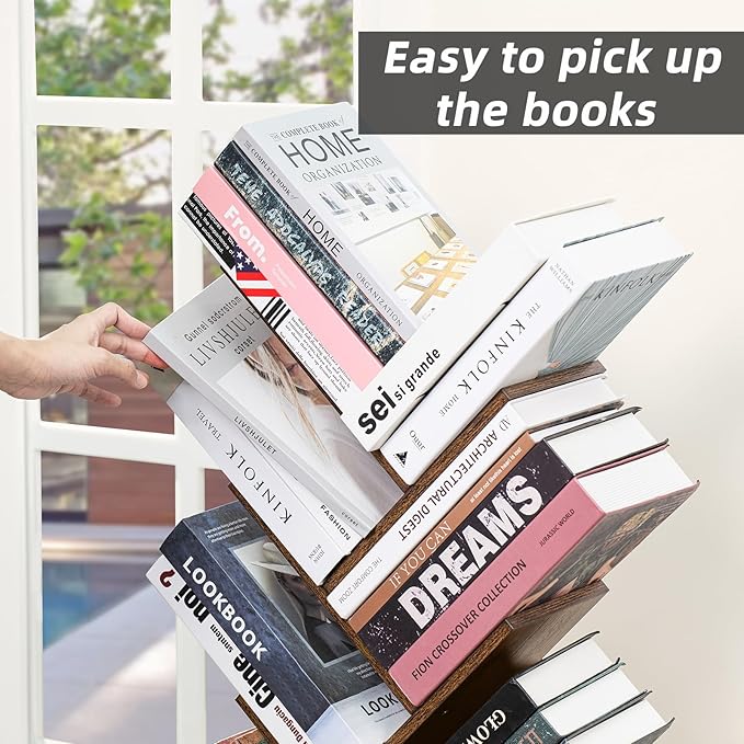 SHEEPAM 10 Tier Tree Book Shelf, Floor Standing Wood Bookshelf