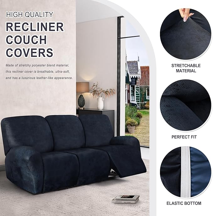 ANARACHON Leather Look Recliner Couch Cover, 8-Pieces Stretch Recliner Sofa