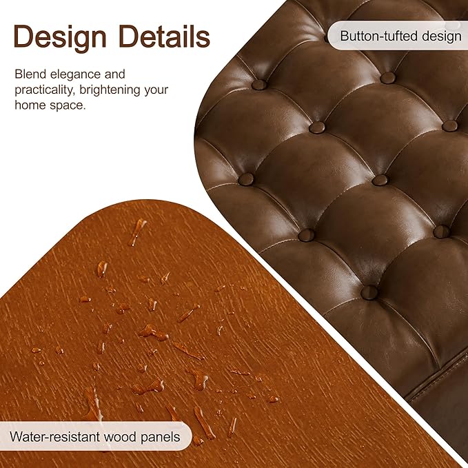 WUTUTUEE 24" Faux Leather Square Storage Ottoman