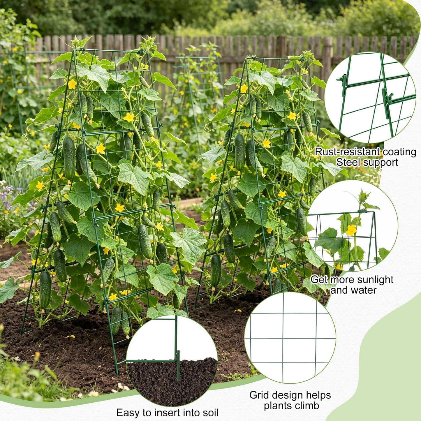 Chumia 2 Pack 48" x 16" Thickened Cucumber Trellis for Raised Bed Garden, Foldable A Frame Metal Garden Trellis for Climbing Plants Outdoor Plant Support for Vegetables Fruit, Green