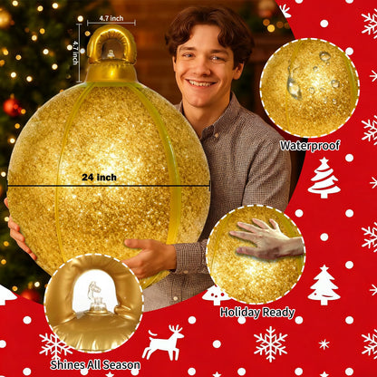 2 Pack 24 Inch Inflatable Christmas Balls, Giant Inflatable Ornaments Outdoor, Extra Large Outdoor Christmas Ornaments for Lawn, Porch, and Front Door (Gold and Silver)