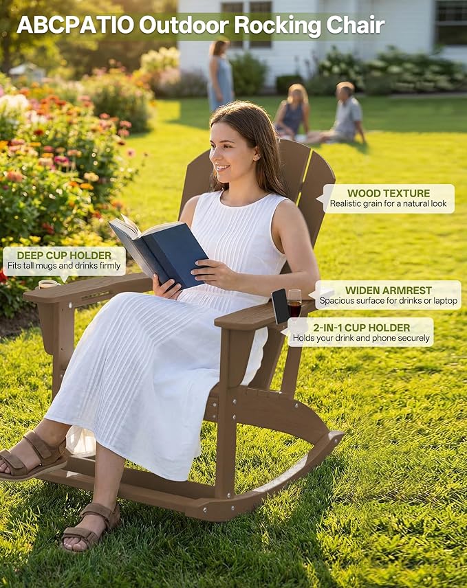 Outdoor Oversized Adirondack Rocking Chairs, All Weather HDPE Patio Rocking