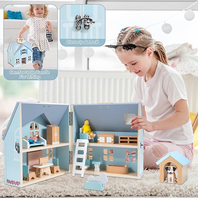 WOODMAM Foldable Wooden Dollhouse
