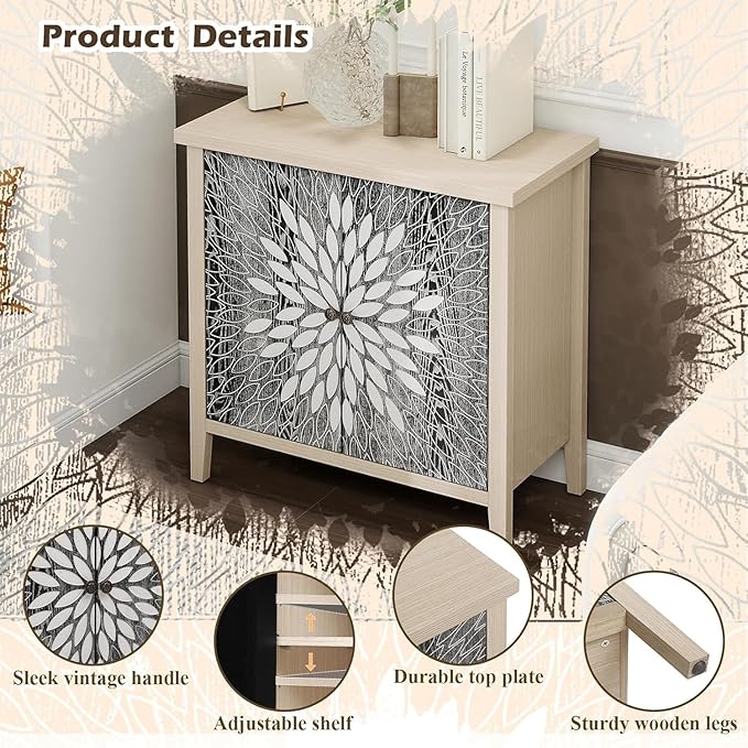 31" Modern Accent Cabinet with Storage, Storage Cabinet with 2 Carved Pattern