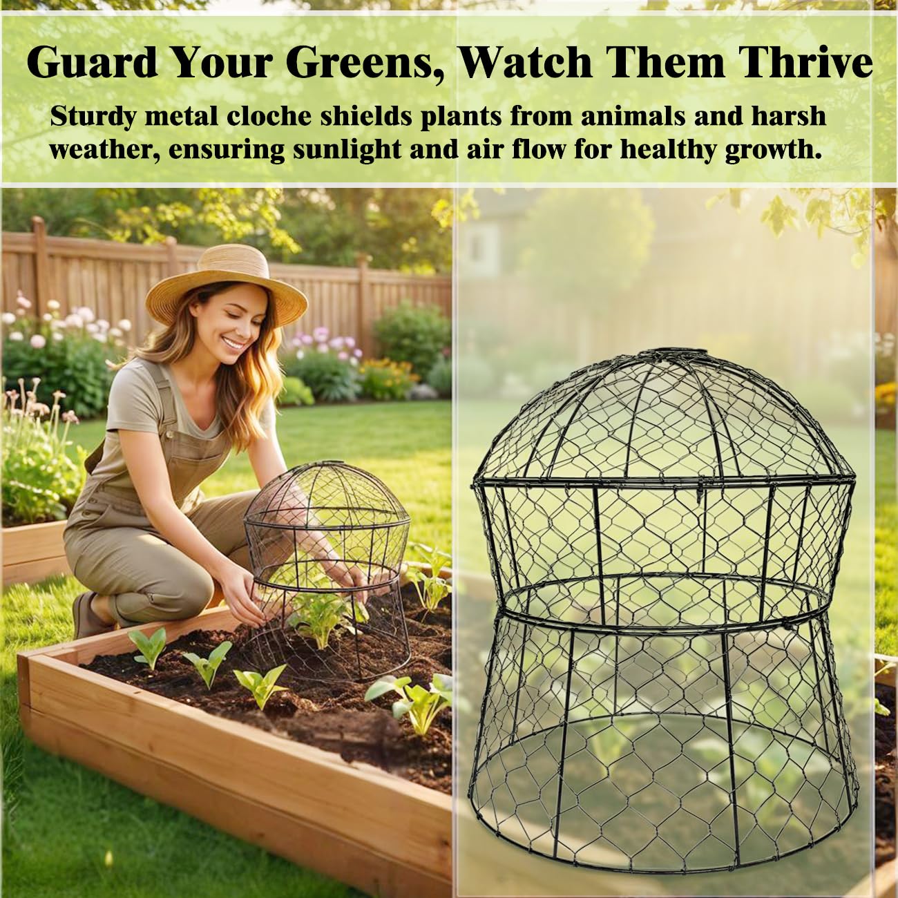 JAWULIJA Garden Cloches for Plants 2 Pack Metal Plant Protectors from Animals Chicken Wire Cloche Updated Plant Cages for Outdoor Plants Vegetables Seedlings 13" D x 14" H