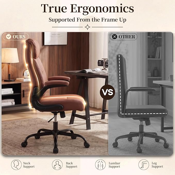 Office Chair, Leather Ergonomic Computer Desk Chair