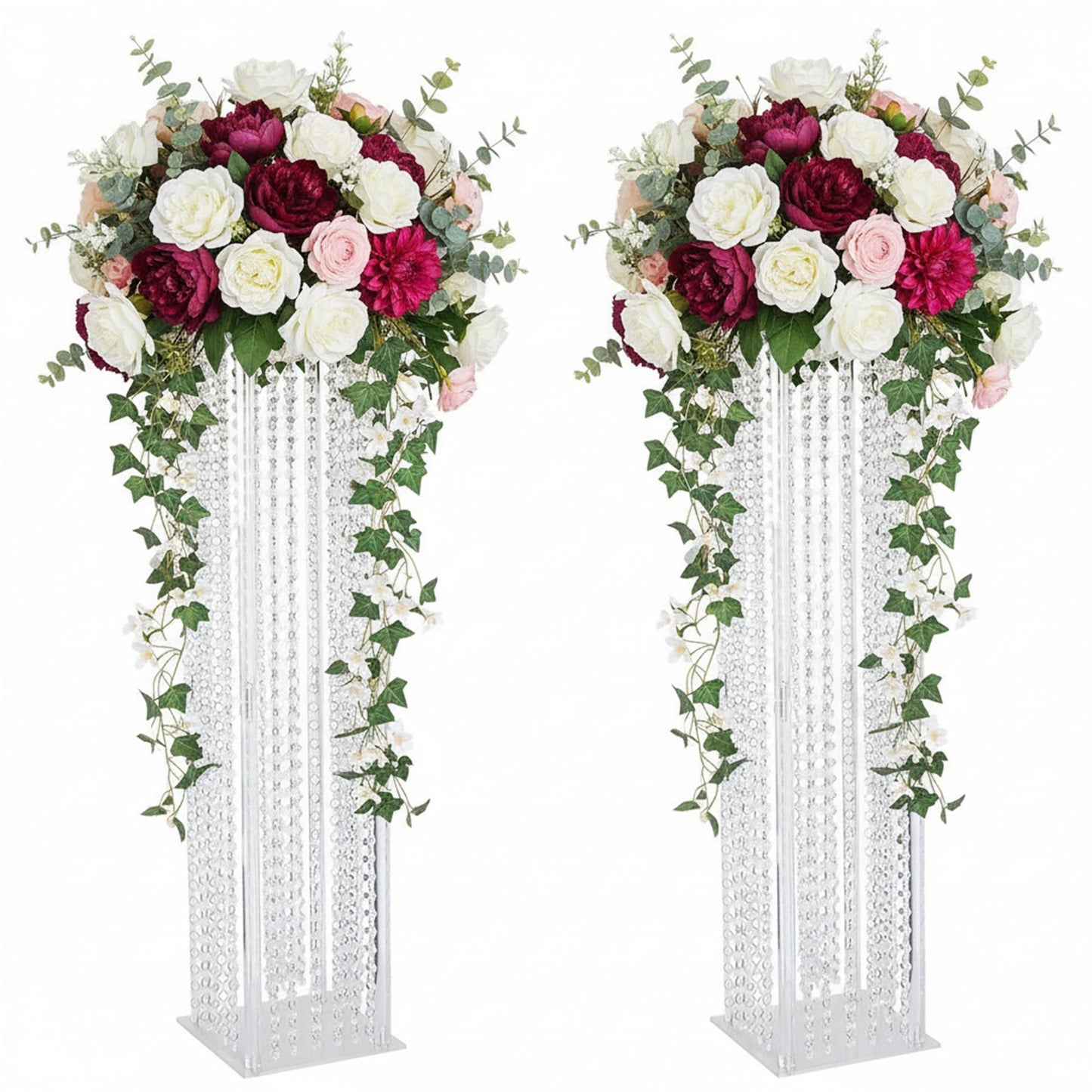 Lovecat Set of 2 Acrylic Vases, Wedding Centerpieces for Table, Clear Columnar Flower Stands, Flower Display Racks, Tall Chandelier Vases for Birthday Party Wedding Home Decor (31.5" x2pcs)