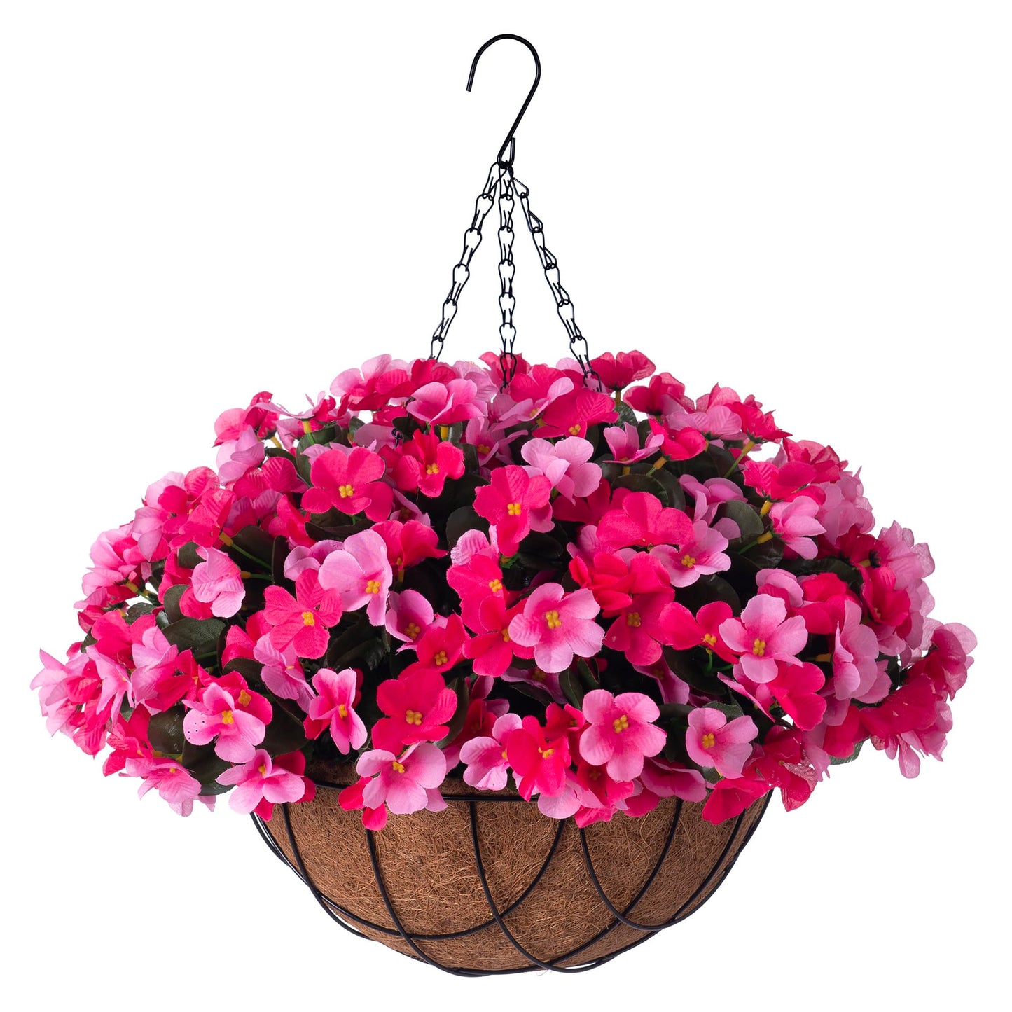 INXUGAO Artificial Hanging Flowers with Basket for Outdoor, Fake Hydrangea UV Resistant Arrangements in Pot Indoor Porch Garden Yard Spring Summer Decor(Double Rose)